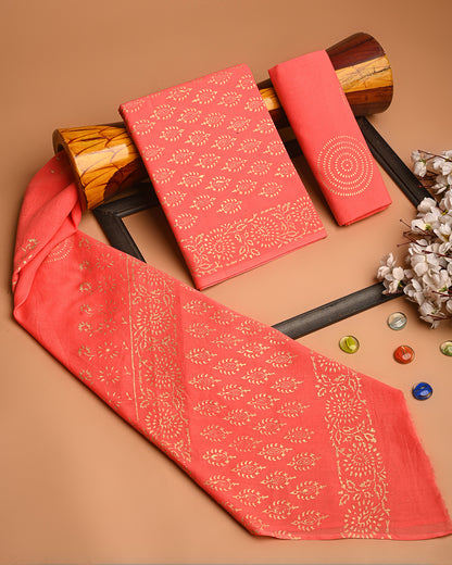 Premium Gold print Hand Block Printed Cotton Suit With Cotton Dupatta (BSCOTMU56)