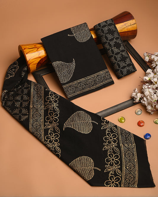 Premium Black & golden printed Cotton Suit With Cotton Dupatta (BSCOTMU64)