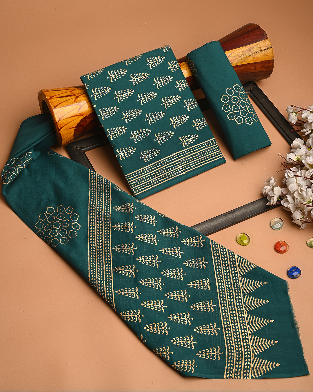 Eligent Dark Gold printed Cotton Suit With Cotton Dupatta (BSCOTMU28)