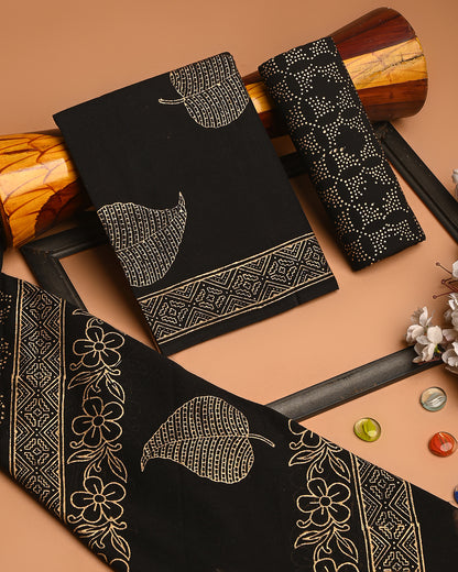 Premium Black & golden printed Cotton Suit With Cotton Dupatta (BSCOTMU64)