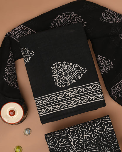 Premium & eligent Hand block Printed Cotton Suit With Chiffon Dupatta (BSCOTCH68)