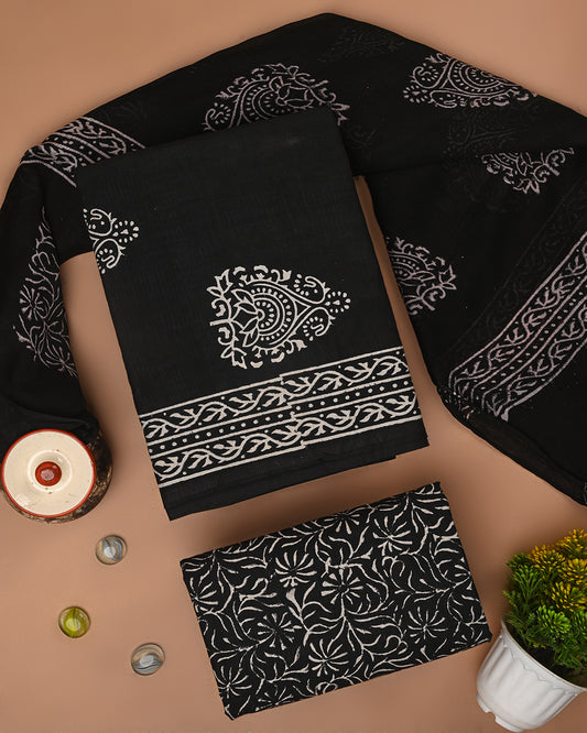 Premium & eligent Hand block Printed Cotton Suit With Chiffon Dupatta (BSCOTCH68)