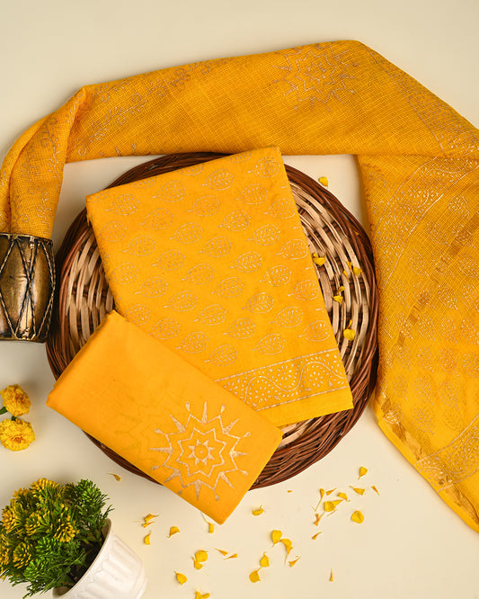 Exclusive Hand Block Print Cotton Suit With Kota Doria Dupatta(BSCOTKO91)