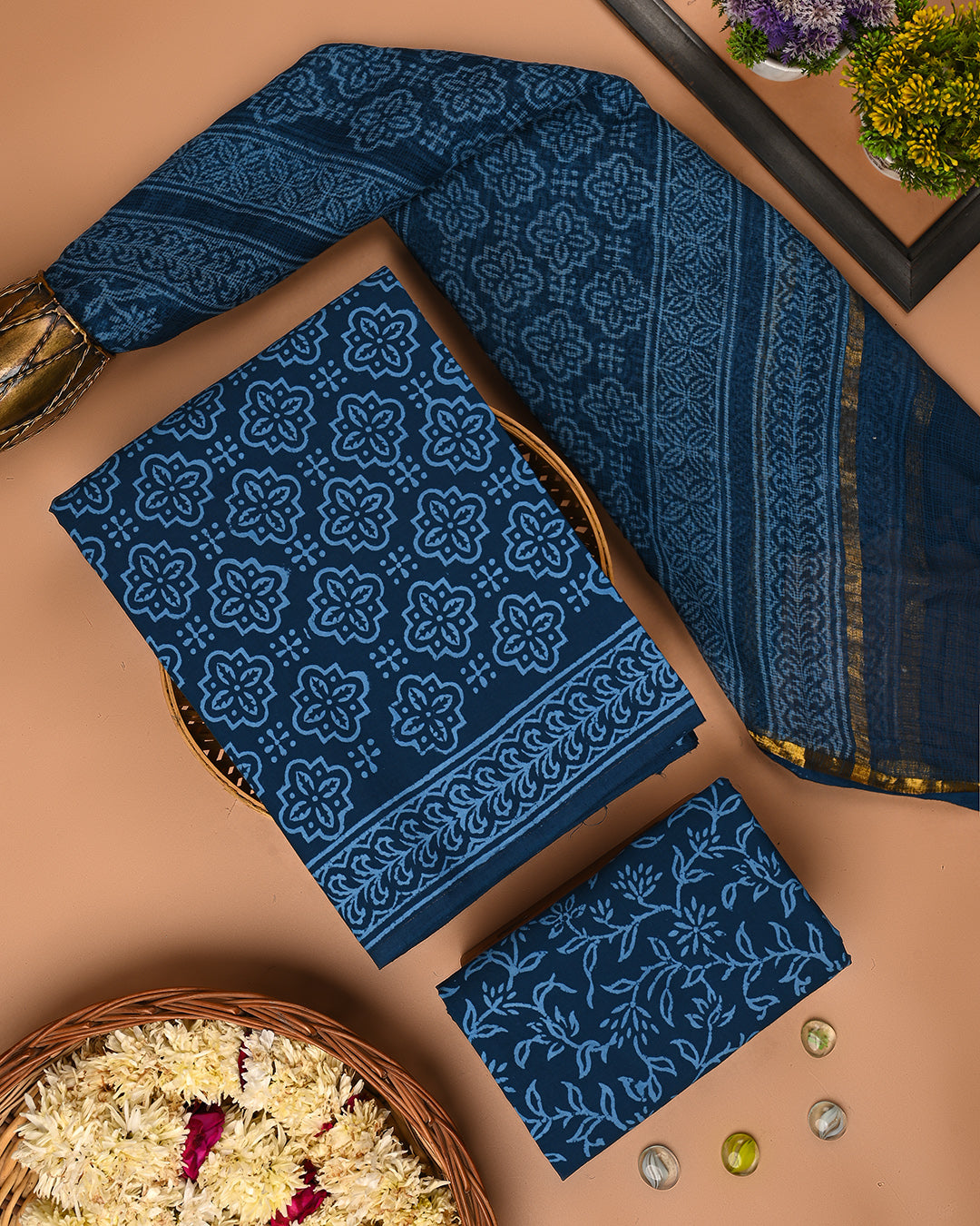 Exclusive Hand Block Print Cotton Suit With Kota Doria Dupatta(BSCOTKO94)