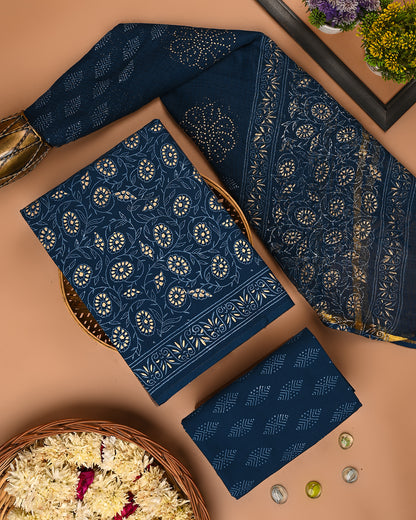 Exclusive Hand Block Print Cotton Suit With Kota Doria Dupatta(BSCOTKO95)