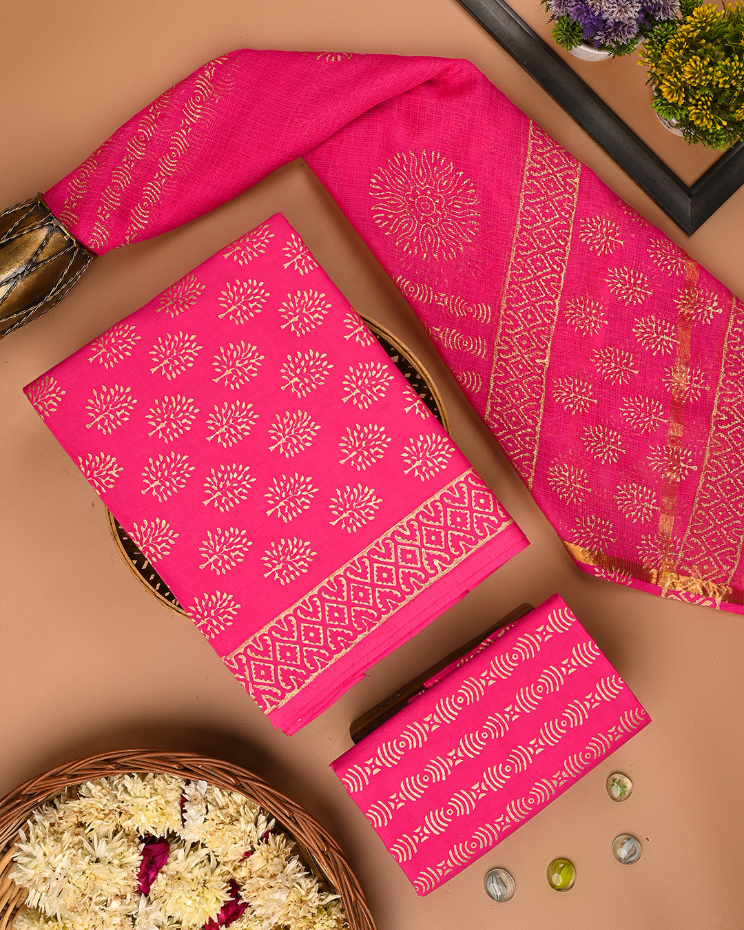 Exclusive Hand Block Print Cotton Suit With Kota Doria Dupatta(BSCOTKO87)