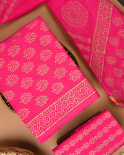 Exclusive Hand Block Print Cotton Suit With Kota Doria Dupatta(BSCOTKO87)