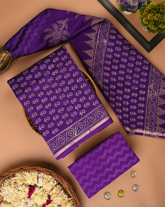 Elegant Gold Print Chanderi Silk Suit Set (BSCHACH03)