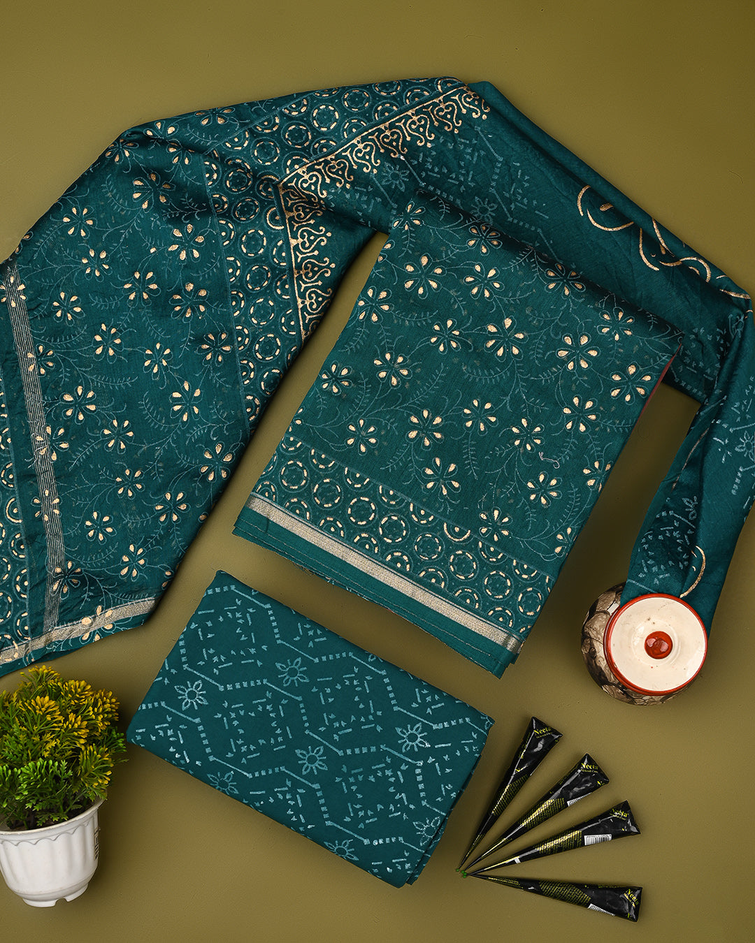 Elegant Sanganeri Print Chanderi Silk Suit Set(BSCHACH02)