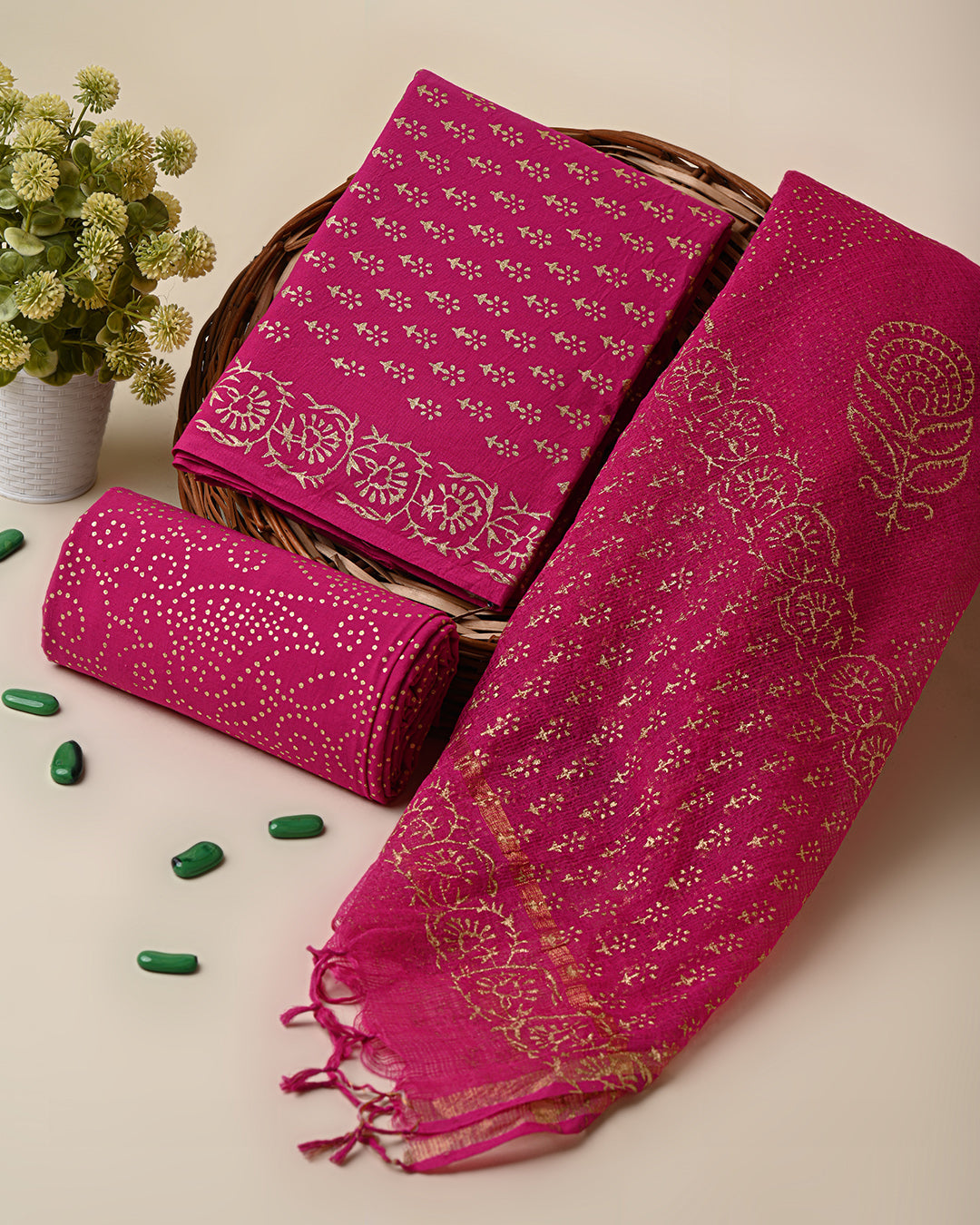 Hand Block Print Cotton Suit With Kota Dupatta 