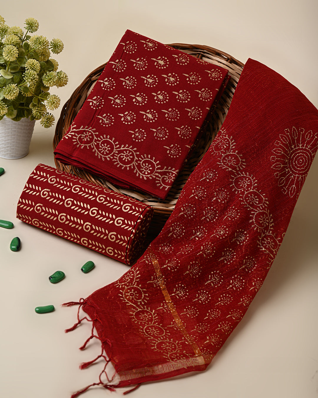 Hand Block Print Cotton Suit With Kota Dupatta