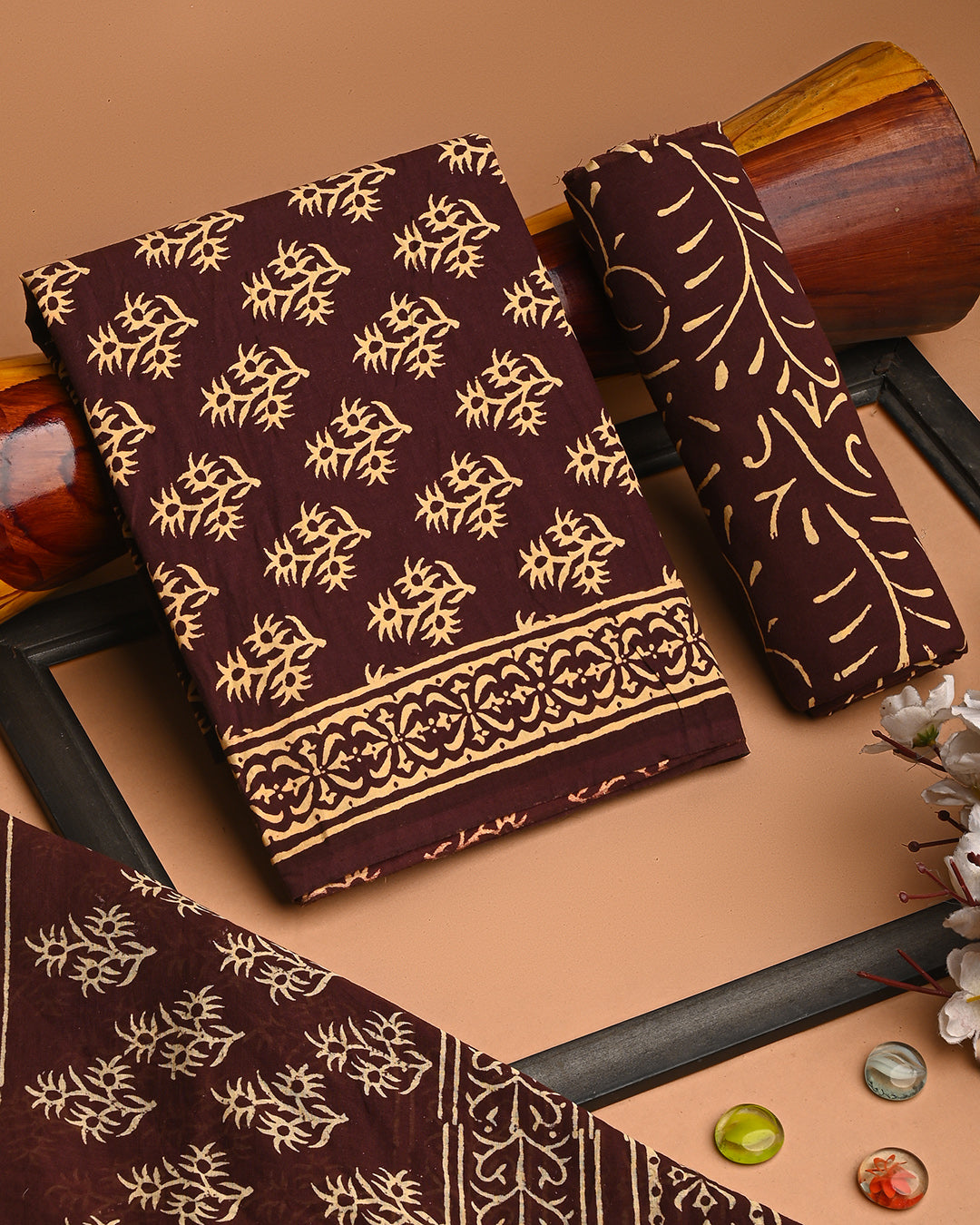 Premium Brown  DIscharge Print Cotton Suit With Cotton Dupatta (BSCOTMU77)