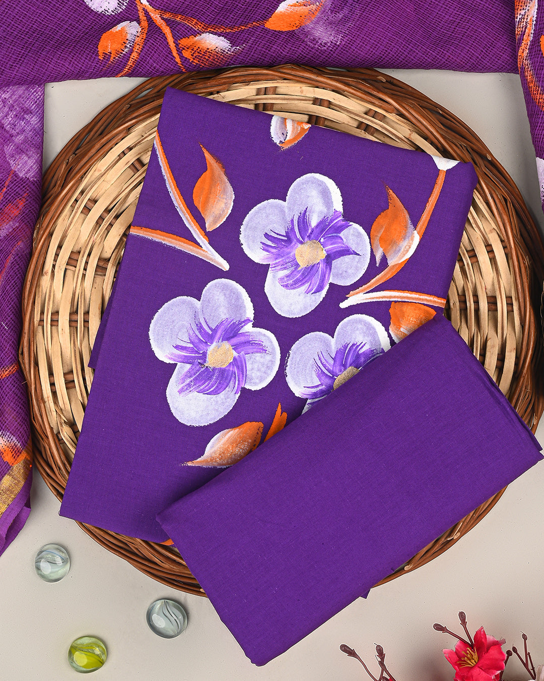 Exclusive Purple Hand Painted Cotton Suit With Kota Doria Dupatta(BSCOTKO66)