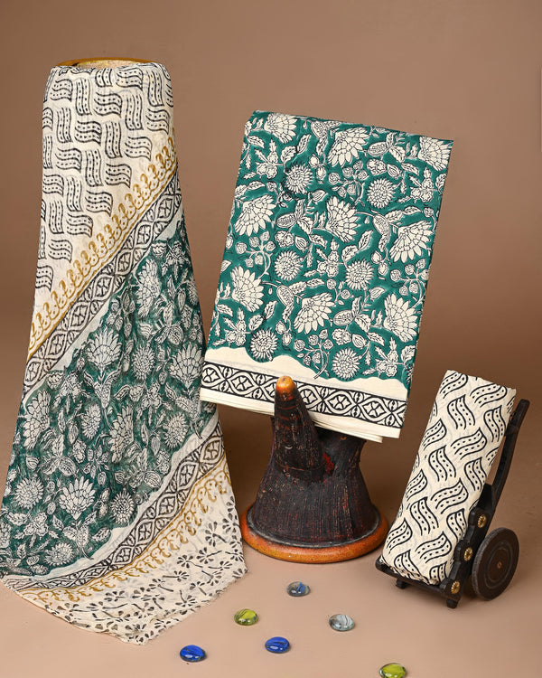 Elegant Multicolour Premium Sanganeri Print Cotton Suit With Chiffon Dupatta (BSCOTCH30)