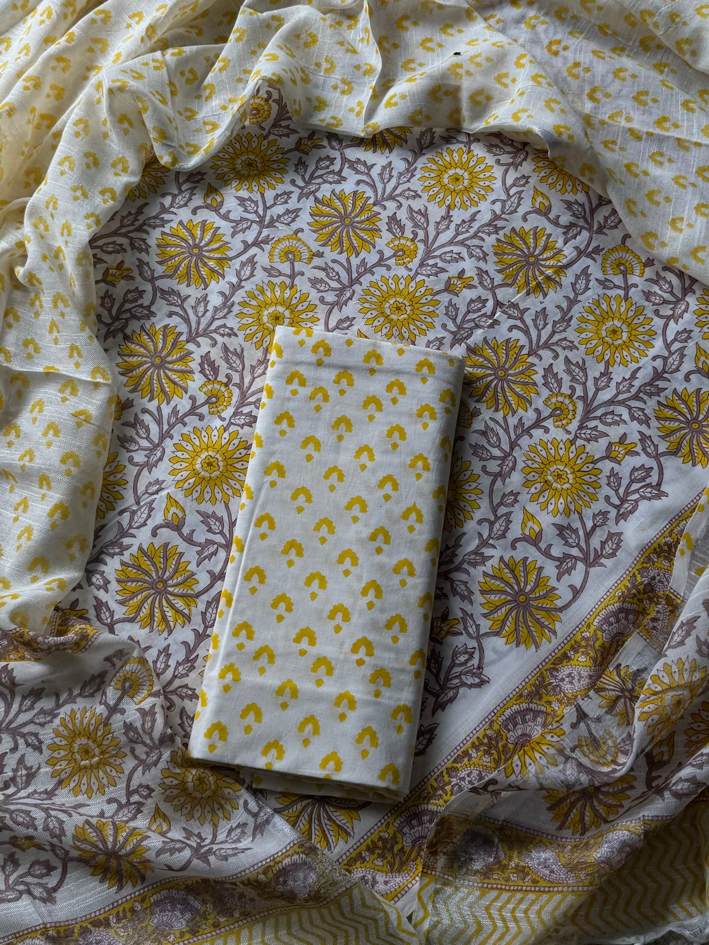 New Hand Printed Cotton Suit With Linen Dupatta BSLID03