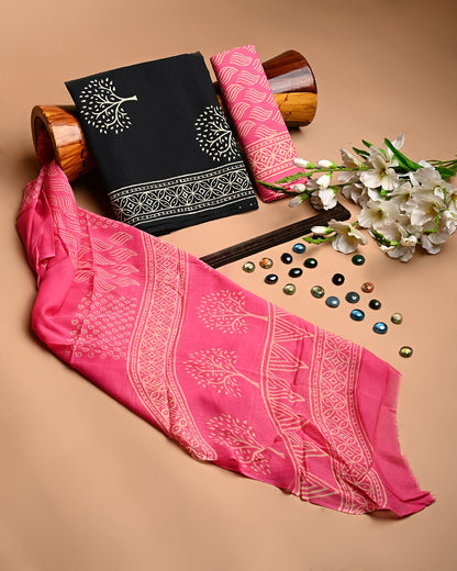 Cotton Suit With Chiffon Dupatta