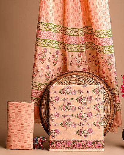 Hand Block Printed Cotton Suit With Cotton Dupatta